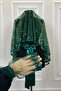 Emerald Green Authentic Vip Bridal Veil Set, Complete Sequins Beads Pearls Shimmer Henna Veil Set 6 Pieces - 3