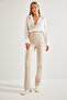 Women's Beige Green Palazzo Scuba Fabric Trousers 40971002 - 3