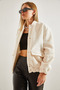 Women's White Double Pocket Snap Fastener Wrinkled Fabric Coat 40971005 - 4