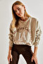 Women's Cream La Printed Three Thread Ribbed Sweatshirt 40981006 - 3
