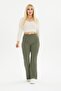 Women's Plus Size Khaki Ribbed Flare Leg Trousers Leggings - 5