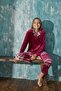 Claret Red Plaid Exclusive Front Buttoned Velvet Girls' Pajama Set - 2