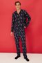 Navy Blue New Year Themed Shirt Collar Regular Fit Knitted 100% Cotton Pajama Set Tmnaw24Pt00048 - 3