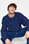 Navy Blue Textured Collar Detailed Oversize Sweatshirt - TMNAW24SW00233 - 6