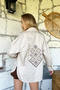 Beige Double Pocket Oversized Gabardine Jacket with Embroidered Shoulders and Back and Snap Closure Alc-X11002 - 3