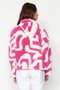 Fuchsia Thick Fleece Patterned Zip-Up Mock Neck Long Sleeve Knit Sweatshirt TWOAW24SW00045 - 5