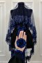 Navy Blue Vip Bridal Veil Set, Daisy Guipure Beaded Sequin Pearls Henna Veil Set 6 Piece - 4