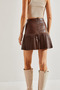 Women's Brown Pleated Leather Skirt 40981017 - 6