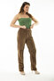 Women's Large Size Camel Corduroy Trousers with Side Pockets 65N37059 - 4