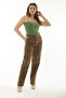Women's Large Size Camel Corduroy Trousers with Side Pockets 65N37059 - 3
