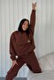 Thick Three Thread Fabric Long Sleeve Brown Tracksuit with Kangaroo Pocket and Side Cargo Pocket Detail 350 - 3