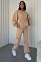 Women's Thick Three Thread Fabric Kangaroo Pocket Long Sleeve Beige Tracksuit 350
