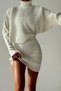 Turtleneck Hand-Crimmed White Knitwear Sweater And High Waist White Knitwear Skirt Set 075 - 5