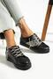 Women's Stoned Black Sneaker Lace-Up (REST) Stone Detailed Sports Shoes - 3