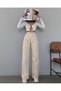 Women Beige High Waist Wide Leg Cargo Jeans Pants - 3
