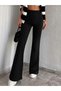 Women's Black Corded Fabric High-Waist Leggings (S) - 6