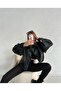 Women's Black Faux Leather Wide Sleeve Bomber Jacket - 2