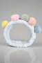 Blue Color Pompom Plush Bandana Makeup Spa Hair Band