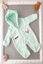 water green unisex bear embroidered zippered hooded welsoft oatikli plush bebe jumpsuit - 2