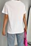 Women's White Printed Cotton T-Shirt - 4