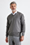 Men's Standard Fit Normal Cut V-Neck Knitwear Sweater - 6
