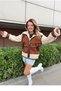 Women's Brown Sleeves and Furry Belt Detail Pocket Faux Suede Coat - 3