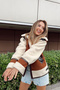 Women's Brown Sleeves and Furry Belt Detail Pocket Faux Suede Coat - 6