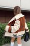 Women's Brown Sleeves and Furry Belt Detail Pocket Faux Suede Coat - 7
