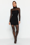 Siyah Bodycone/Vücudu Saran Kısa / Mini Örme Tül Elbise TPRAW24EL00029