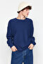 Navy Blue Textured Collar Detailed Oversize Sweatshirt - TMNAW24SW00233 - 3