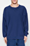 Navy Blue Textured Collar Detailed Oversize Sweatshirt - TMNAW24SW00233 - 4