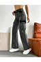 Hillary Smoked Cargo Loose Lycra Super High Waist Jean Trousers Without Back Pocket - 3