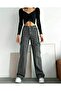 Hillary Smoked Cargo Loose Lycra Super High Waist Jean Trousers Without Back Pocket - 5