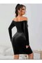 women madonna neckline off shoulder long sleeve velvet evening pencil dress - 4