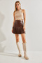Women's Brown Pleated Leather Skirt 40981017 - 2