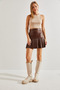 Women's Brown Pleated Leather Skirt 40981017 - 3