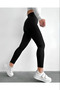 Black Ribbed Leggings, High Waist Ribbed Striped Sports Daily Women's Leggings - 2
