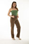 Women's Large Size Camel Corduroy Trousers with Side Pockets 65N37059 - 2
