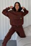 Thick Three Thread Fabric Long Sleeve Brown Tracksuit with Kangaroo Pocket and Side Cargo Pocket Detail 350 - 4