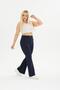 Women's Large Size Navy Blue Ribbed Flare Leg Trousers Leggings - 2