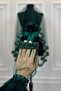 Emerald Green Orchid Bridal Veil Set, Henna Veil Set with Water Stone 6 Pieces - 5