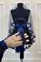 Navy Blue Bridal Veil Set, Sequin Beaded Pearls and Water Stones Leaf Pattern Henna Veil Set 6 Pieces - 5