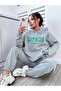 Happiness Jogger Gray Sweatshirt Bottom Top Tracksuit Set Oversize Crew Neck