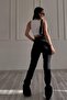 Morena High Waist Slit Black Flare Jeans with Inner Leg Slits Lycra Jeans (Full Fit) - 2
