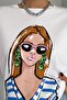 Women's White Printed Cotton T-Shirt - 3