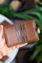 Beijing Genuine Leather Unisex Tan Card Holder Wallet with Plenty of Card Holders and External Placket - 5