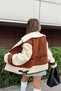 Women's Brown Sleeves and Furry Belt Detail Pocket Faux Suede Coat - 8