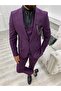 Men's Suit Swallow Collar Italian Cut Slim Fit Jacket Vest Trousers-Purple - 2