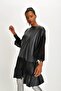 Women's Black Leather Tunic Dress - 5