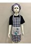 Children's Cook Outfit Hanging Kitchen Apron Cap Nursery Kindergarten Kids Costume (Blue Plaid)